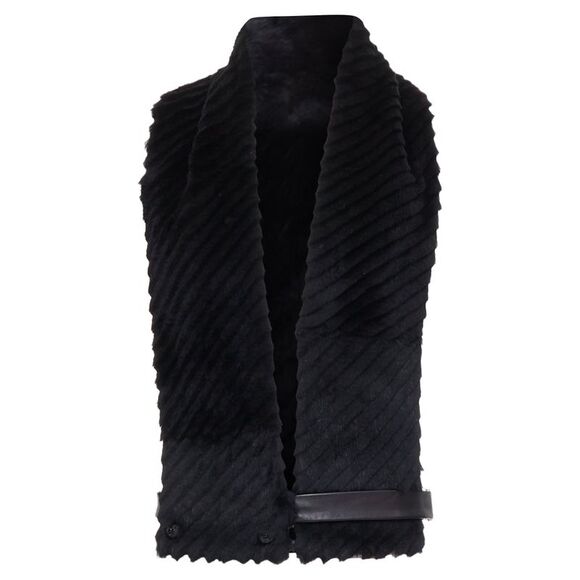 Versace Textured Rabbit Fur Soft Leather Belt Shawl Scarf Vest